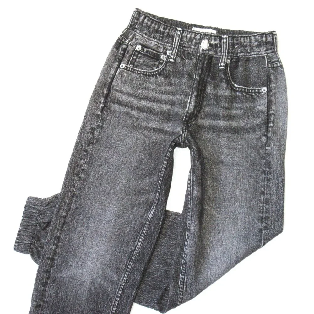 NWT rag & bone Miramar Jogger in Black Magic Photo Print Faux Jean Sweatpant XXS - Picture 2 of 9